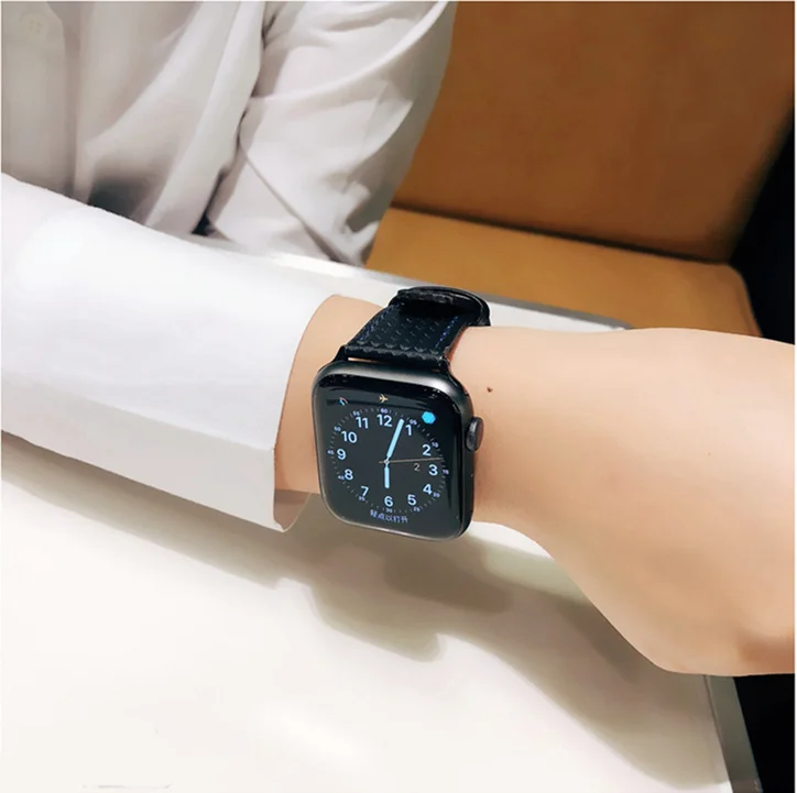 Роскошный карбоновый+ кожаный ремешок для Apple watch ремешок 44 мм 40 мм correa iWatch серия 4 3 2 ремешок 42 мм 38 мм ремешок для часов браслет