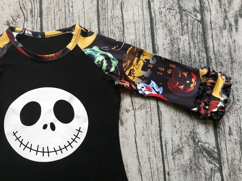 Дети Хэллоуин рубашка девушка мультфильм Тыква череп печати топы с длинными