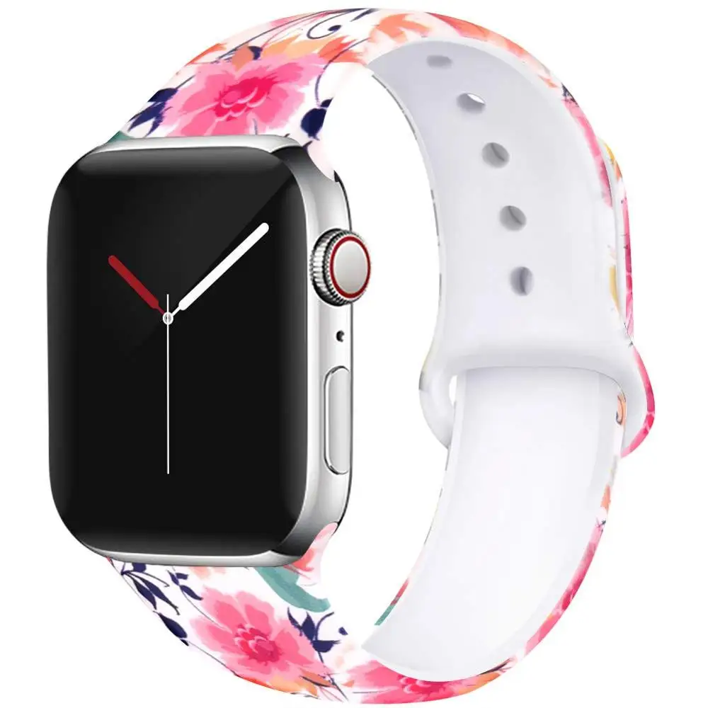 Lotus Ленты с цветами для Apple Watch 38 мм 40 мм 42 мм 44 мм, леопардовые силиконовые Печатные Сменные браслеты для iWatch серии 5 4 3 2 - Цвет ремешка: Lotus