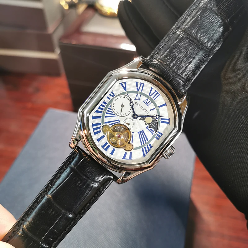 2020 квадратный мужские механические часы Водонепроницаемый из нержавеющей стали