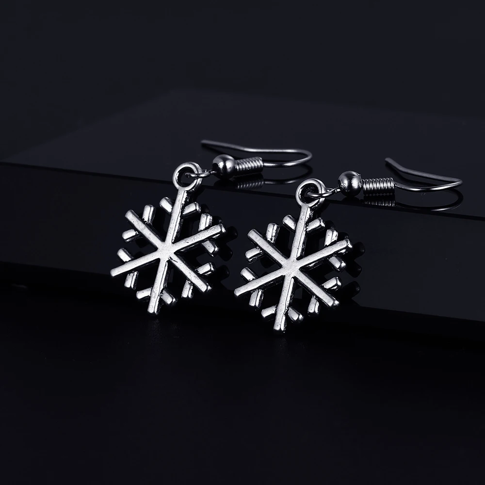 Модные зимние висячие серьги в форме снега античное серебряное покрытие для