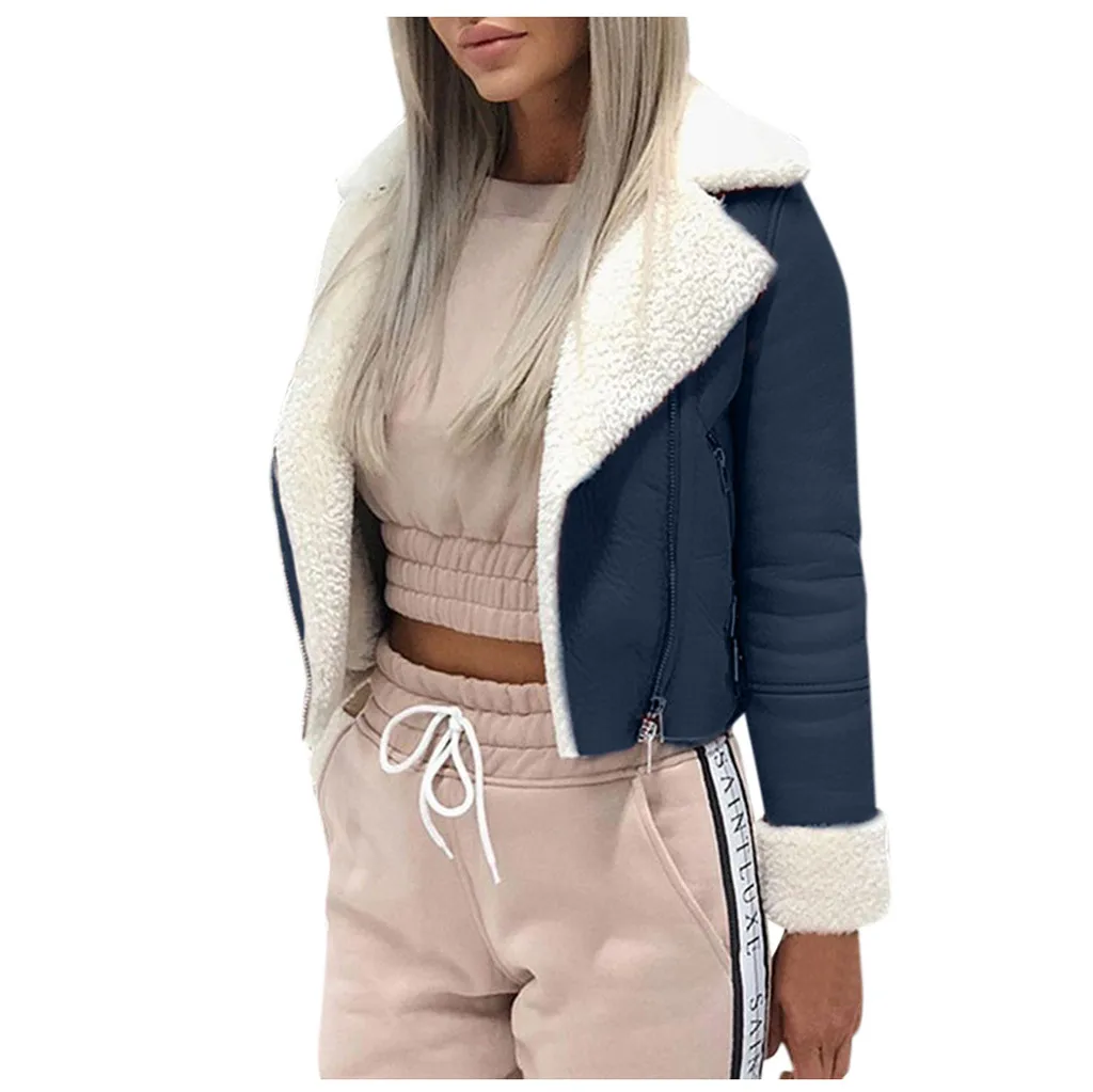 Базовая Женская замшевая кожаная теплая куртка на молнии спереди пальто верхняя