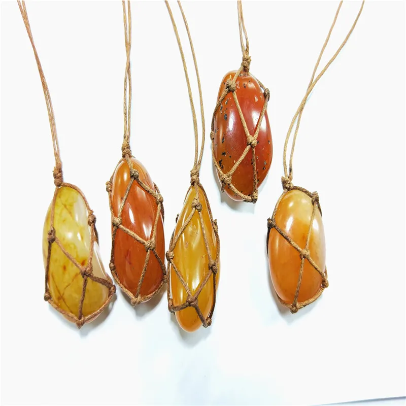 Ожерелье ручной работы из конопли кристала кварца натуральный камень кулон