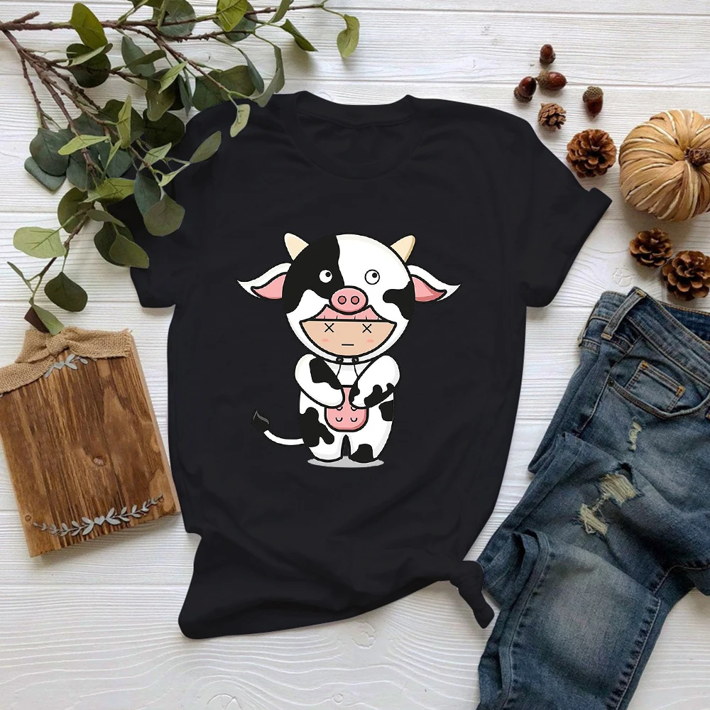 

Новинка, футболка MUMOU с изображением молочной коровы, женская футболка в стиле Харадзюку, классный Забавный топ с графическим рисунком, своб...