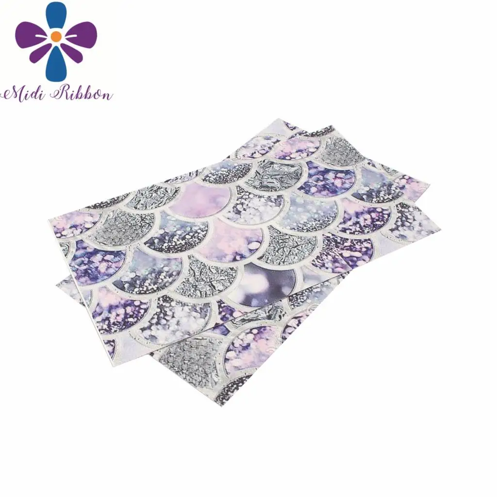 

8x13"(20x34cm) Colorful Shiny Scale Series Digital Print Vinyl Ribbon Freedom Cut 60Pcs Rainbow DIY Hair Bowknots