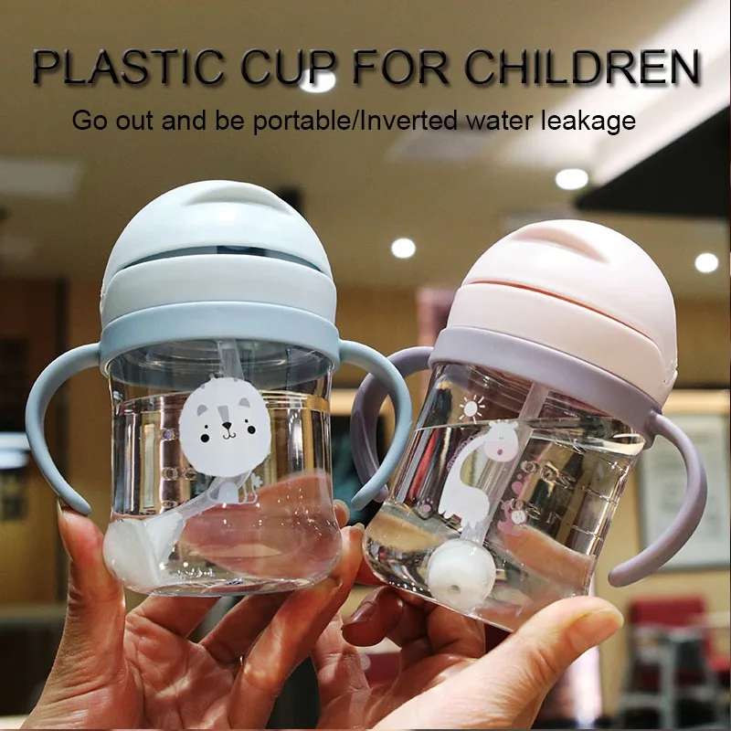 

300ml Children's Cartoon Infant Scale Straw Cup Anti-choking Baby Handle Resistant Falling Water Bottle Ball Learning Drink Cup