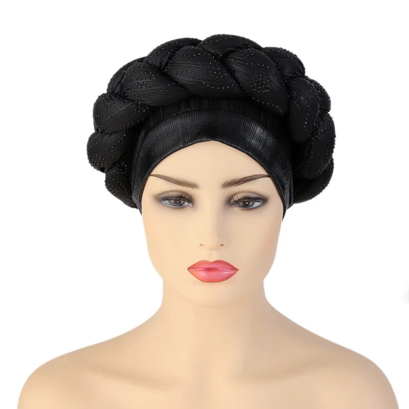 

2022 Muslim Women Drill Thick Braid Sponge Twist Braid Headb Hat India Women Turban Winter Braids hat Fast Free Shipping