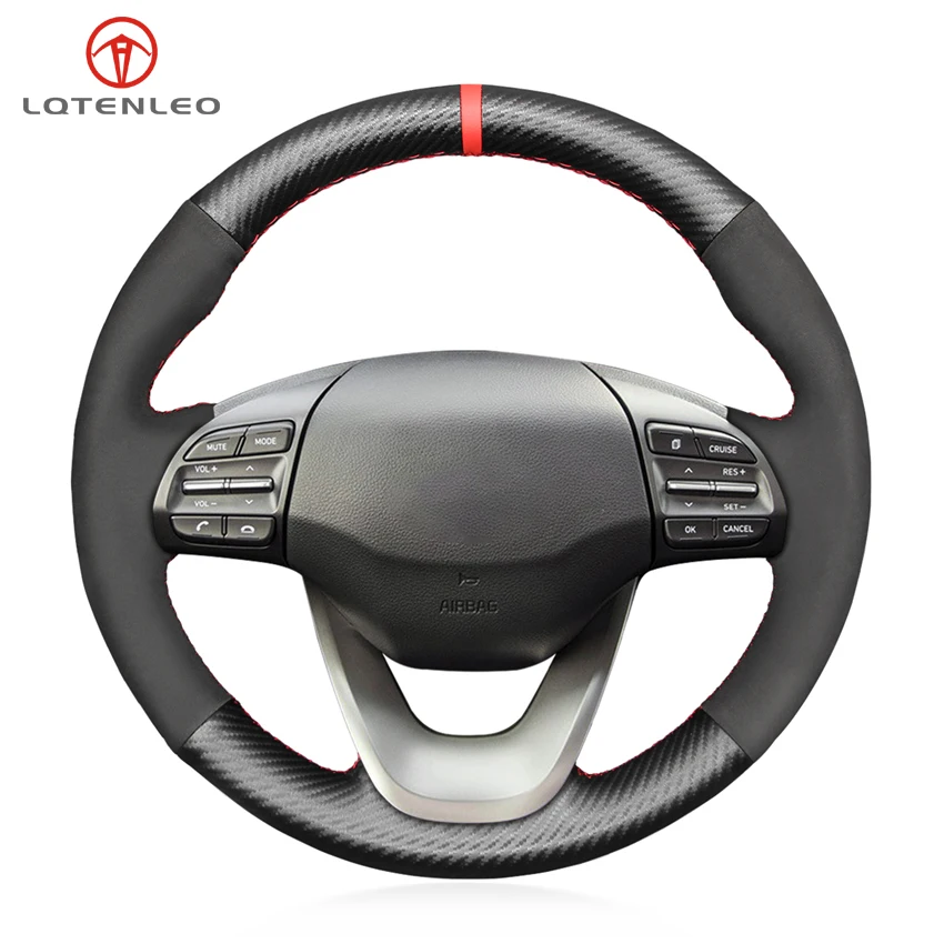 LQTENLEO Black Carbon Fiber Suede Comfortable Durable Hand Sewing Car Steering Wheel Cover for Hyundai Kona 2017 2018 2019 2020 |