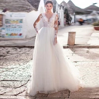 winsome tulle v neckline a line wedding dresses long sleeves elegant lace bridal dress vestido noiva sereia