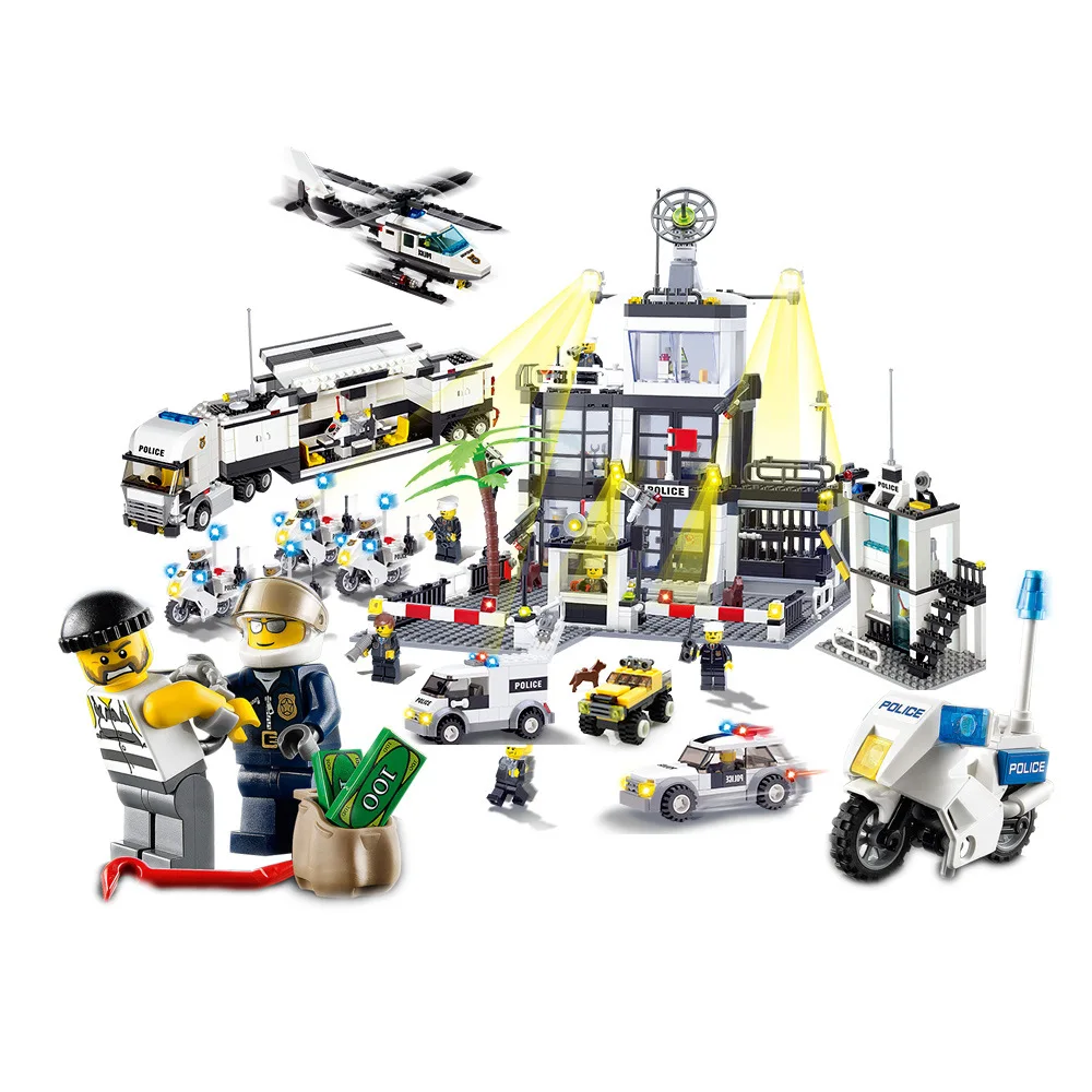 

KAZI 631pcs City Building Blocks DIY Police Station Prison Figures Enlighten Bricks Model Toy For Children Gift Compatible Toys