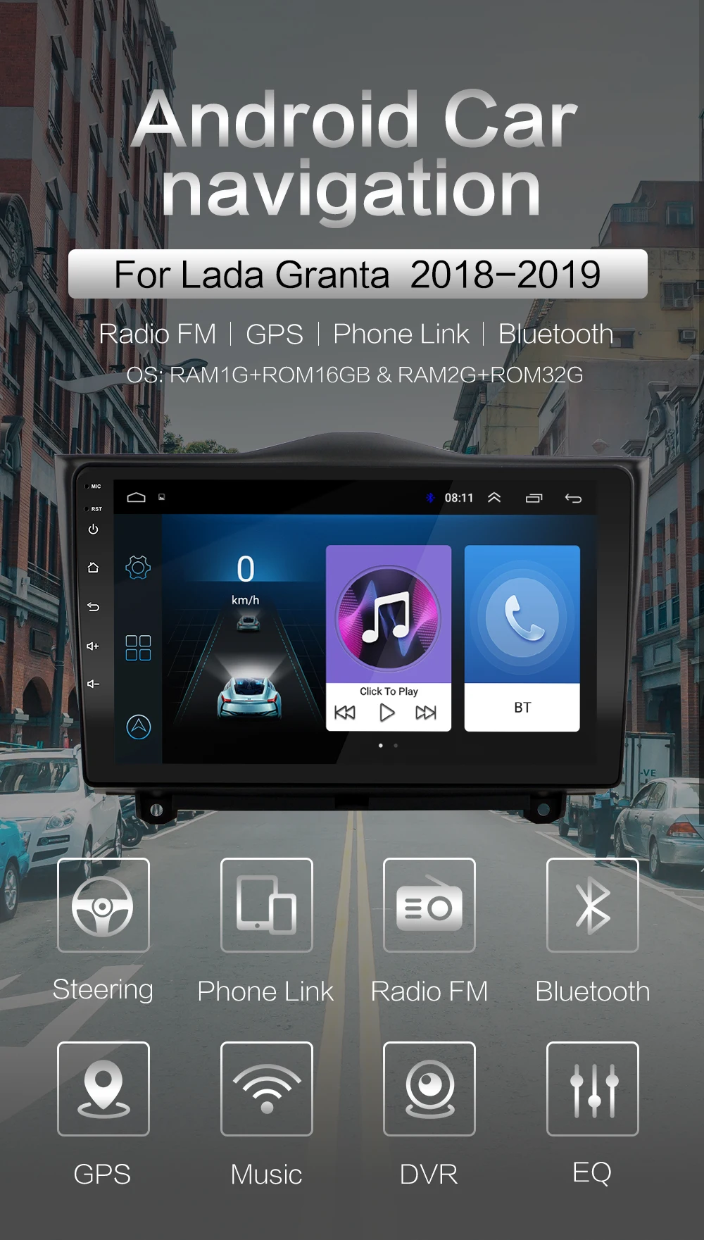 2DIN ram 2G+ rom 3 2G Android 8,1 GO автомобильный Радио плеер gps навигация Мультимедиа для Лада ВАЗ гранта кросс радио автомобиля din