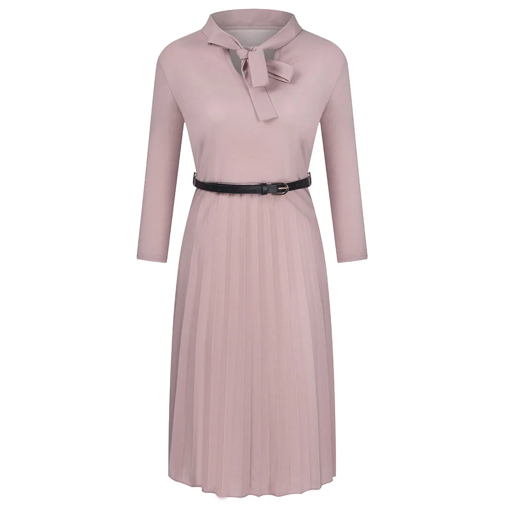 Женские платья однотонное мини-платье с круглым вырезом длинным рукавом