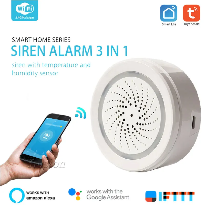 

Tuya Wifi 3 In 1 Siren Alarm Temperature Humidity Sensor Smart Home Automation Amazon Alexa Compatible Google Assistant IFTTT