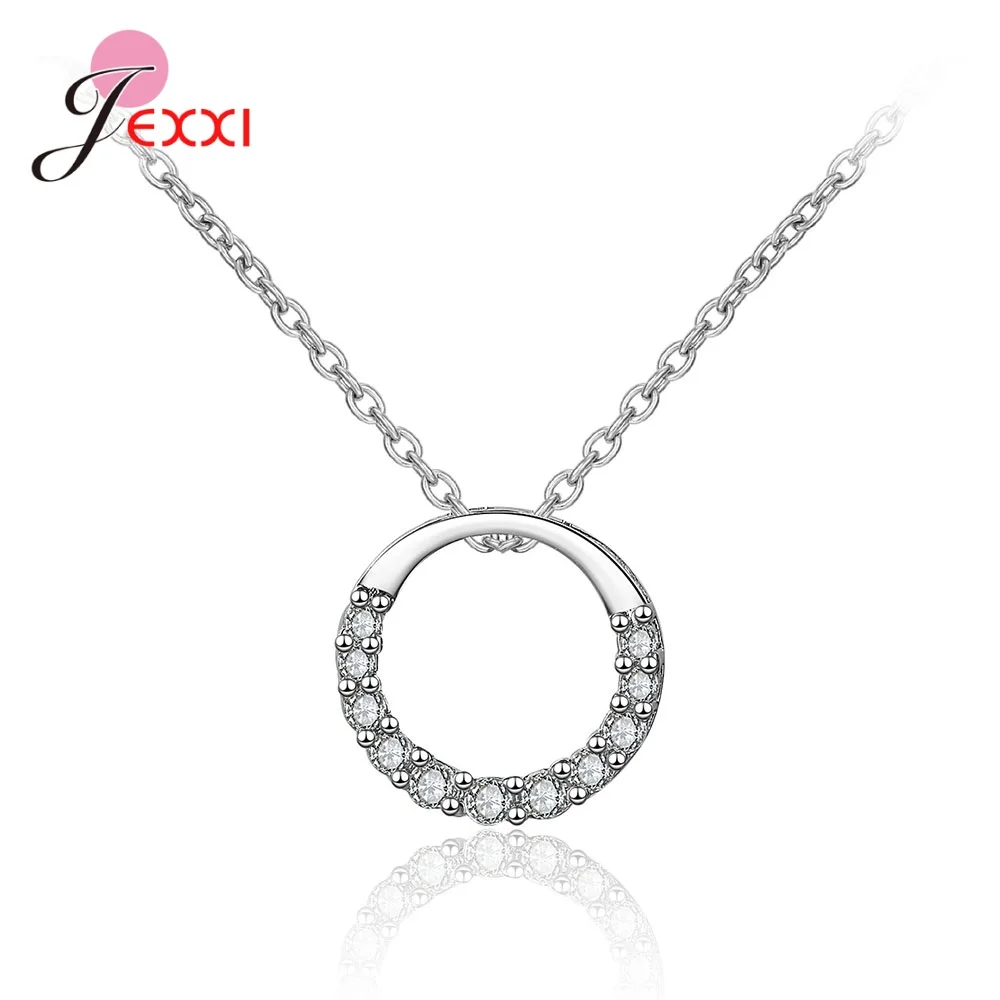 

New Fashion 925 Sterling Silver Shinning Cubic zirconia Circle Pendant Necklaces For Women Girls Birthday Party Jewelry