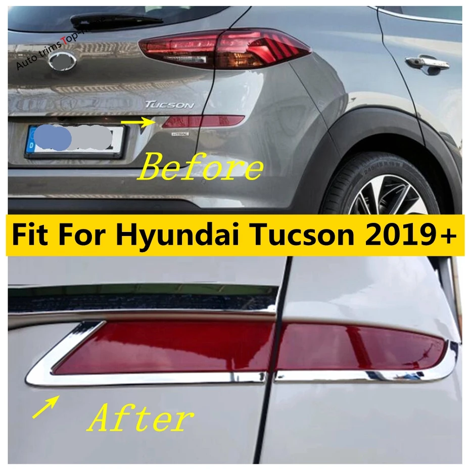 ABS Chrome Rear Bumper Fog Lights Lamps Stripes Decoration Cover Trim For Hyundai Tucson 2019 2020 Car Accessories Exterior Kit