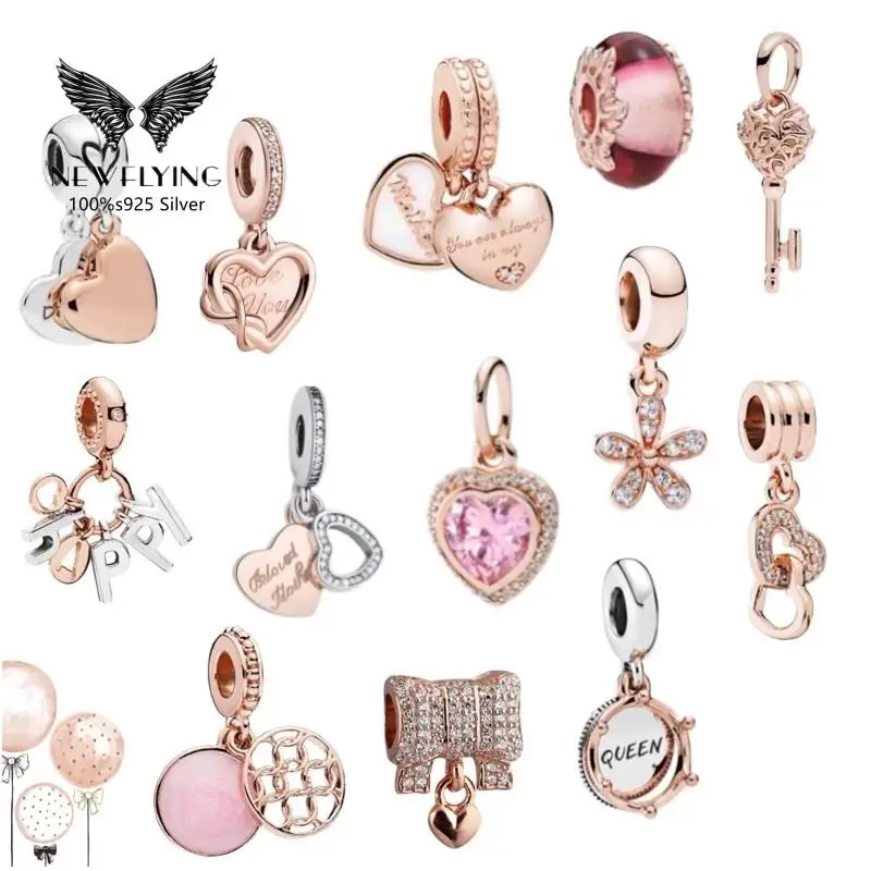 

100% 925 Sterling Silver heart-shaped maple leaf rose gold plate bead series is suitable for making original bracelets of fashio