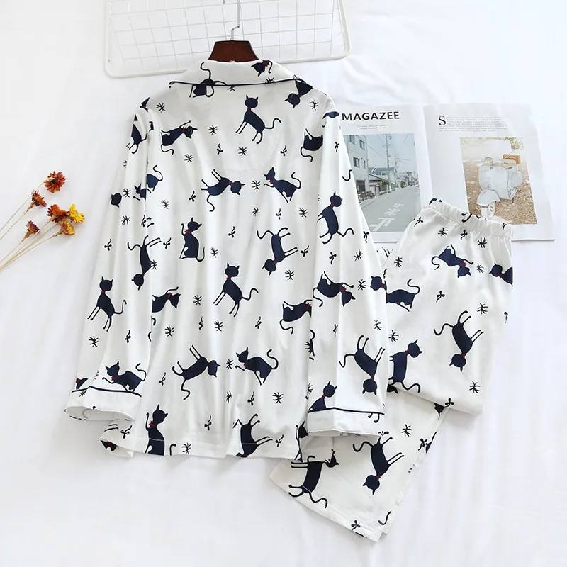 

New Fashion Pajamas For Women's Cotton Cute Cartoon Bears Girls Long Sleeve Tops+Pants With Pockets Casual Pyjamas Lounge Wear