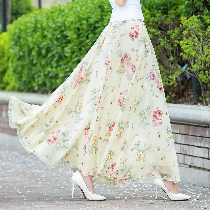 Женская шифоновая юбка в стиле бохо элегантная Длинная пляжная макси с цветочным