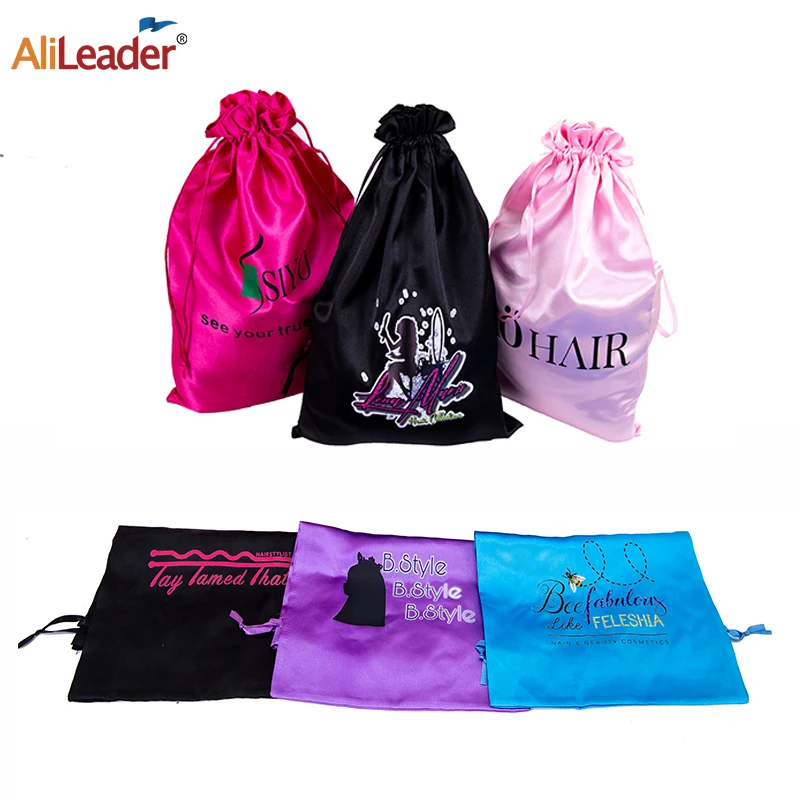 

Alileader Custom Wigs Bag Hair Bundle Satin Pouch Black White Silk Satin Hair Extensions Bags For Hair Storage And Carrying Bag