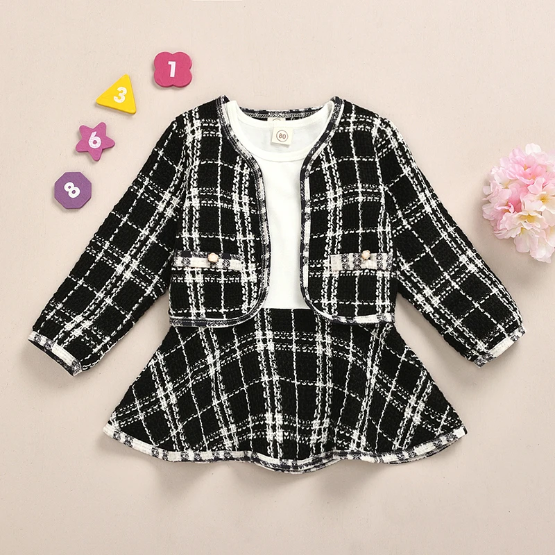 2020 TALLOLY hot sale autumn girls plaid suit small suit princess dress two-piece suit