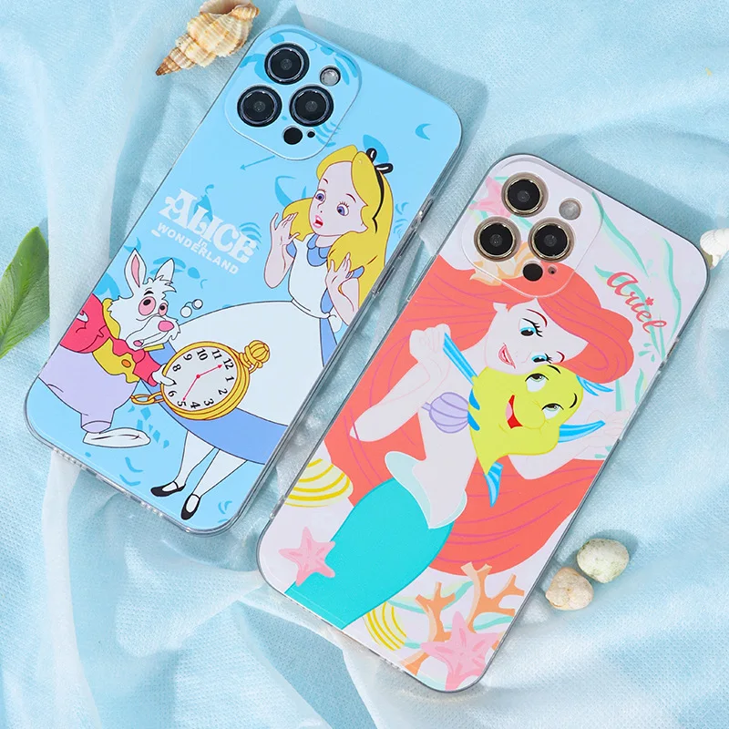 

Animation Creative Mermaid Princess Protective Shell on For IPhone 11 12 13 Pro Max Mini X XR 7 8 Plus SE Cover Fall Protection