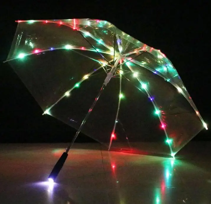 

10pcs/lot Coloful Led Umbrella Led Luminous Transparent Flashlight Umbrella With Back Flash Light Torch 23 Inch 8k Wholesale