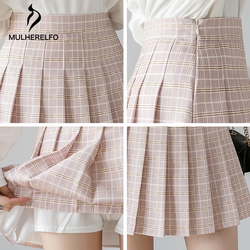 

High Waist Lining Lattice Splicing Women's Pleated Skirt Fruit Green Harajuku Ladies A-Line Skirt Prepppy Style Female Skirt