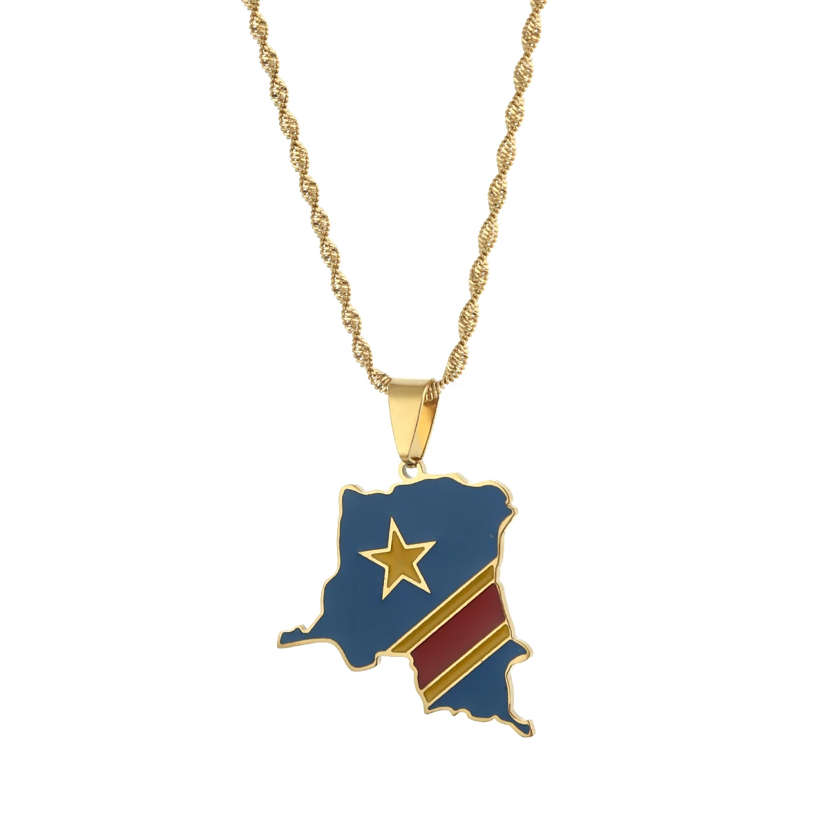 Ожерелье из серебра и золота в стиле ДРК Киншасе с картой Демократической