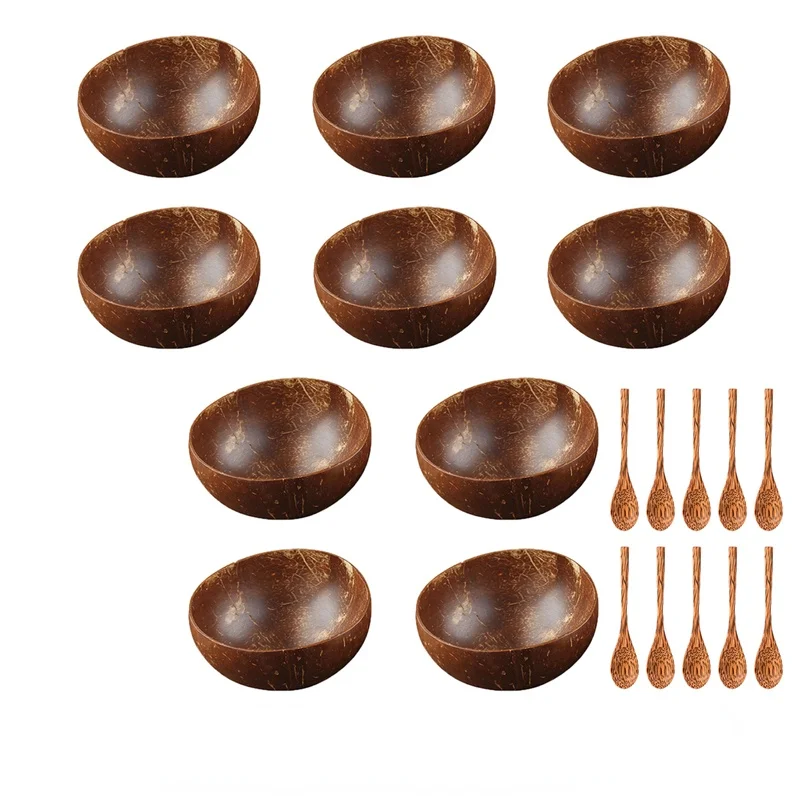 

12-15 см естественный чашка в виде кокоса комплект ювелирных изделий ручной работы из скорлупы кокосового ореха посуда из дерева ложка десерт...