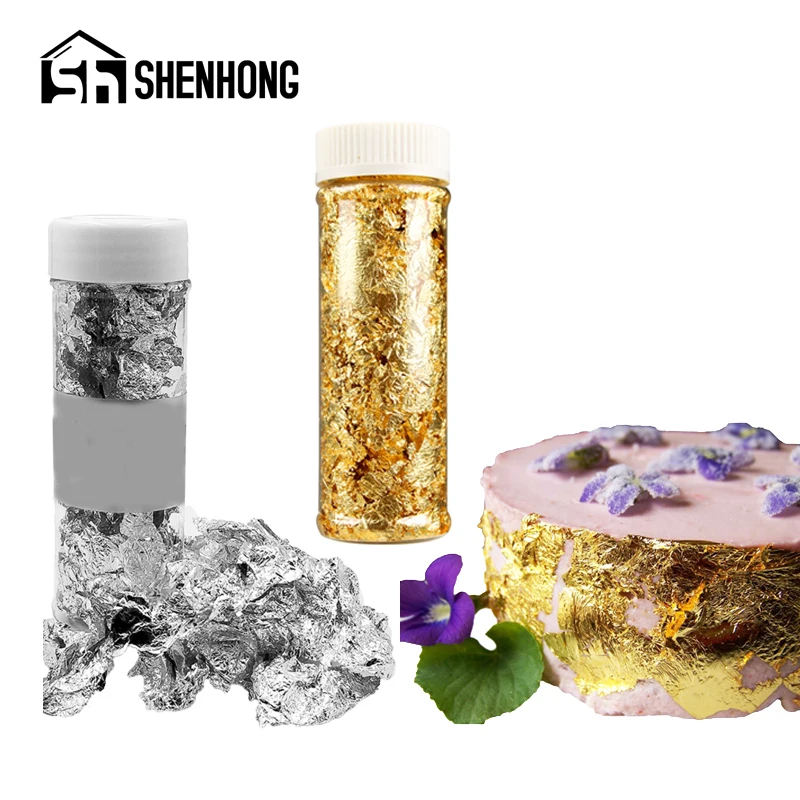 

SHENHONG Chocolate Fondant Gold Foil Decoration Tools Silver Flakes For Decorating Mousse Cake Dessert Ice Cream Wedding Pastry