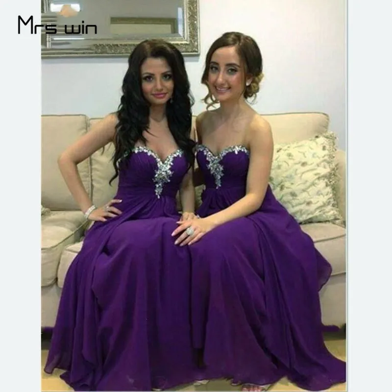 

Mrs win Bridesmaid Dress Elegant A Line With Silver Beads Crystal Vestido Madrinha HR203 Bohemia Sleeveless Wedding Guest Dress
