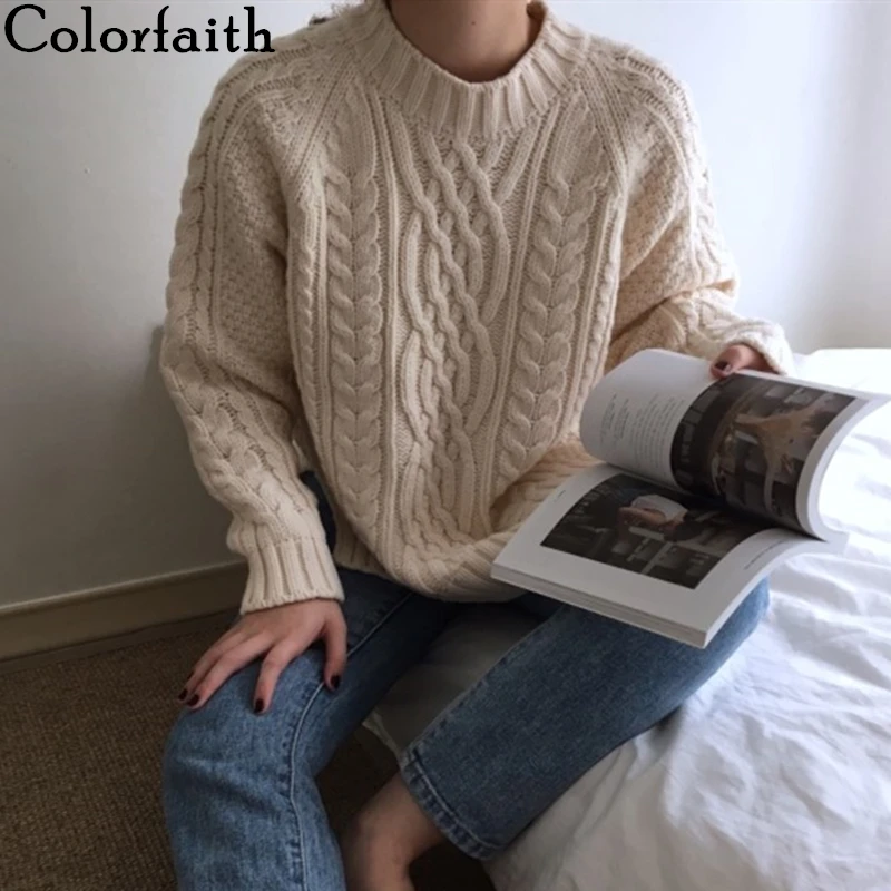 Colorfaith женские Свитера Осень Зима пуловеры Теплые минималистичные корейский стиль модные повседневные однотонные свободные топы SW7033