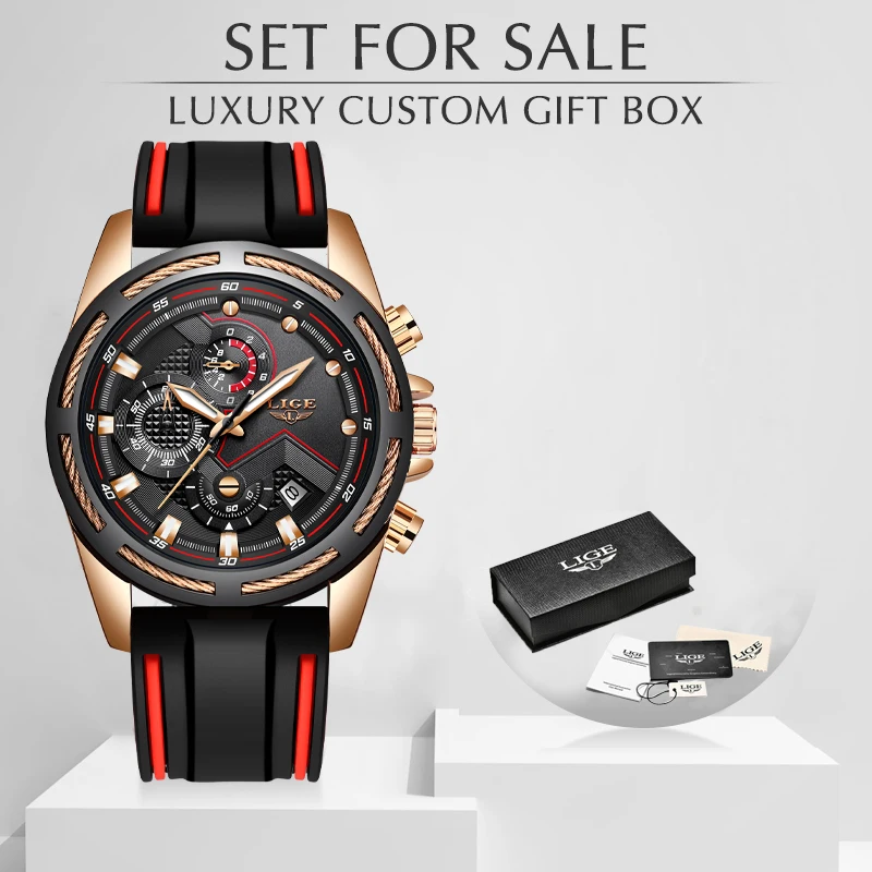Мужские Аналоговые кварцевые часы-хронограф LIGE с датой светящиеся стрелки