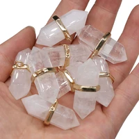 2pcs natural stone agates crystal charm clear quartzs pendant for diy necklace jewelry making women jewelry gift size 16x36mm