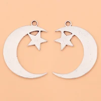 20pcslot tibetan silver crescent moon star charms pendants beads 2 sided for diy necklace jewelry making accessories