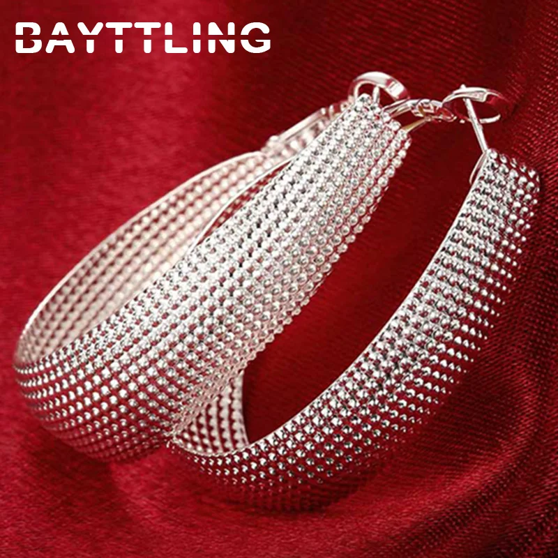 

BAYTTLING New 925 Sterling Silver 40MM Big U Hoop Earrings For Women Lady Fashion Charm High Quality Wedding Jewelry Gift