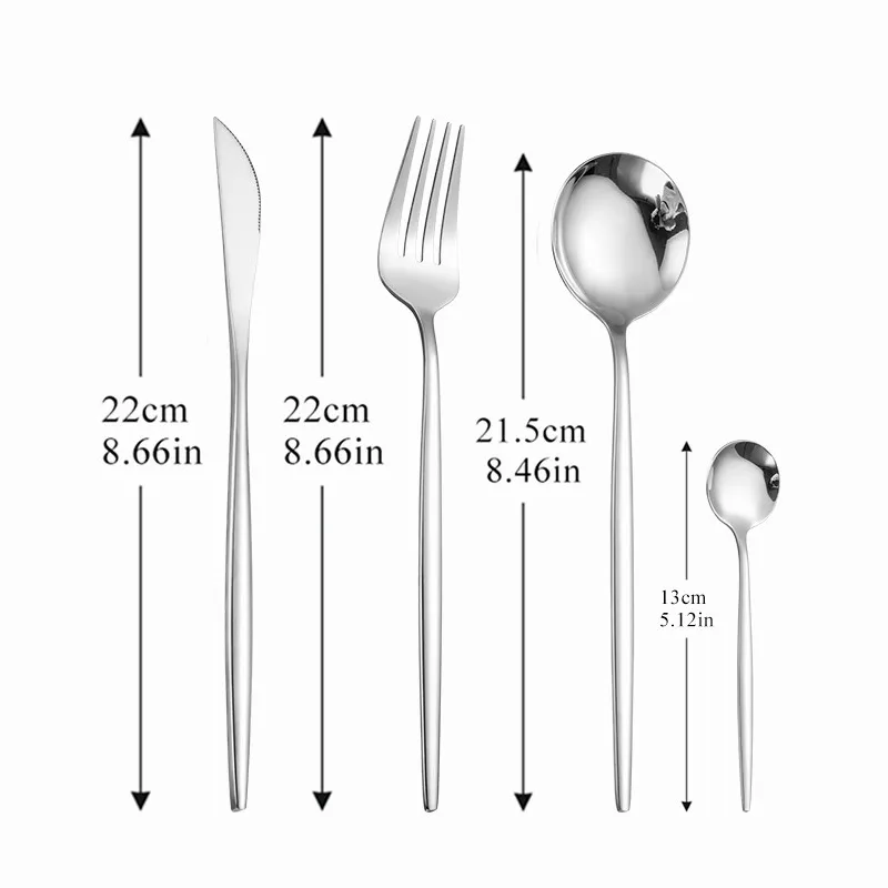 

4pcs/set Stainless Steel Cutlery Set Silverware for Weddings Fork Spoon Knife Set Chopsticks Soup Tea Spoons with Long Handle