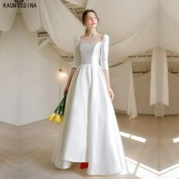 kaunissina vintage square collar satin wedding dresses for women half sleeve luxury a line bridal gowns white marriage dress