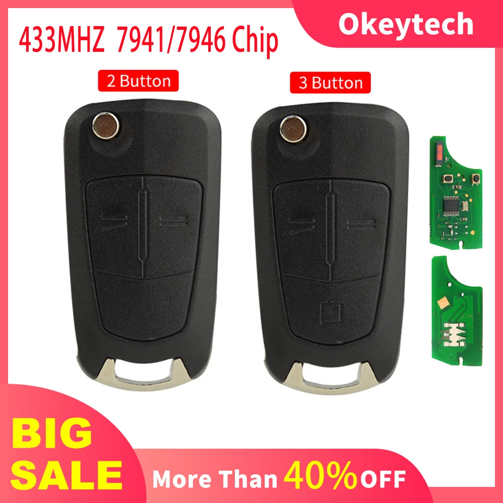 

Okeytech 433MHz Remote Key for Opel/Vauxhall Astra H 2004-2009 Zafira B 2005-2013 Vectra C 2002-2008 Signium PCF7946 PCF7941