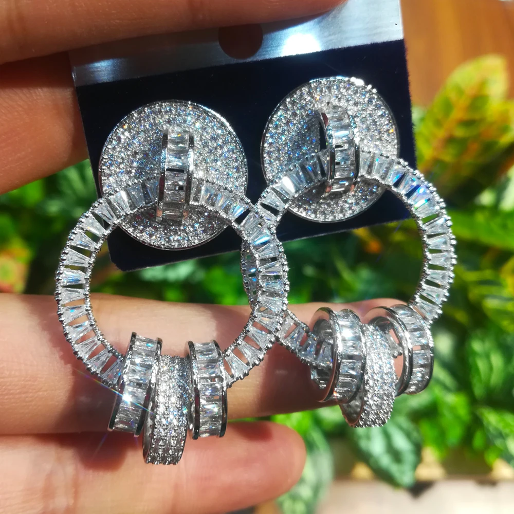 

Luxury Full Mirco Paved Crystal Zircon Rotatable circle Earrings Noble Naija Dubai Wedding Earrings Fashion Jewelry