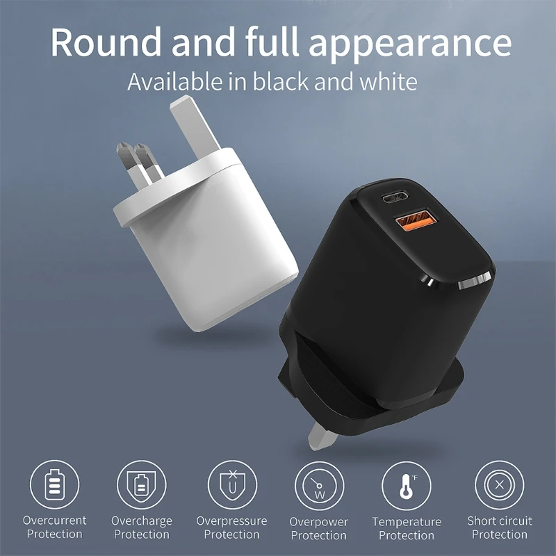 

Quick Charge PD20W+QC3.0 Fast Charging Dual Port Charger For Mobile Phone Chargers UK Plug USB Adapter