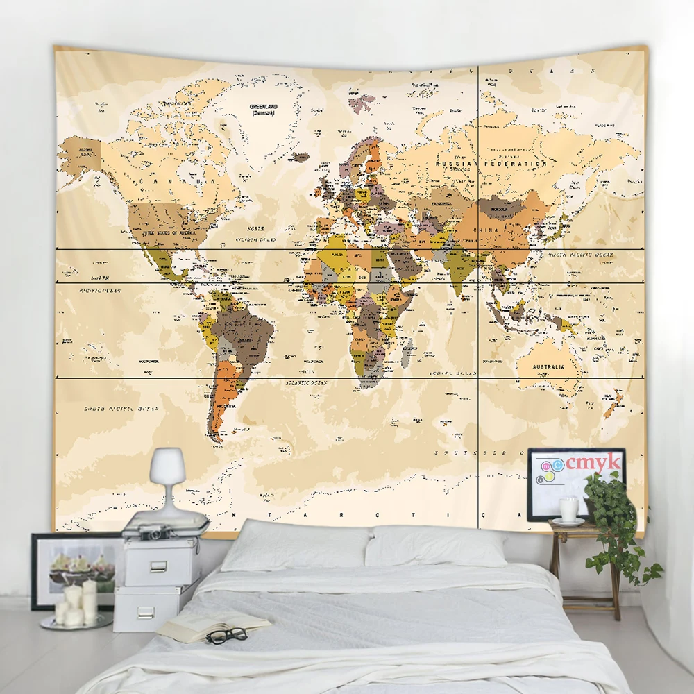 

Retro World Map Wall Hanging Tapestry Sleeping Pad Wall Tapestry Art Round Towel Beach Blanket Decor