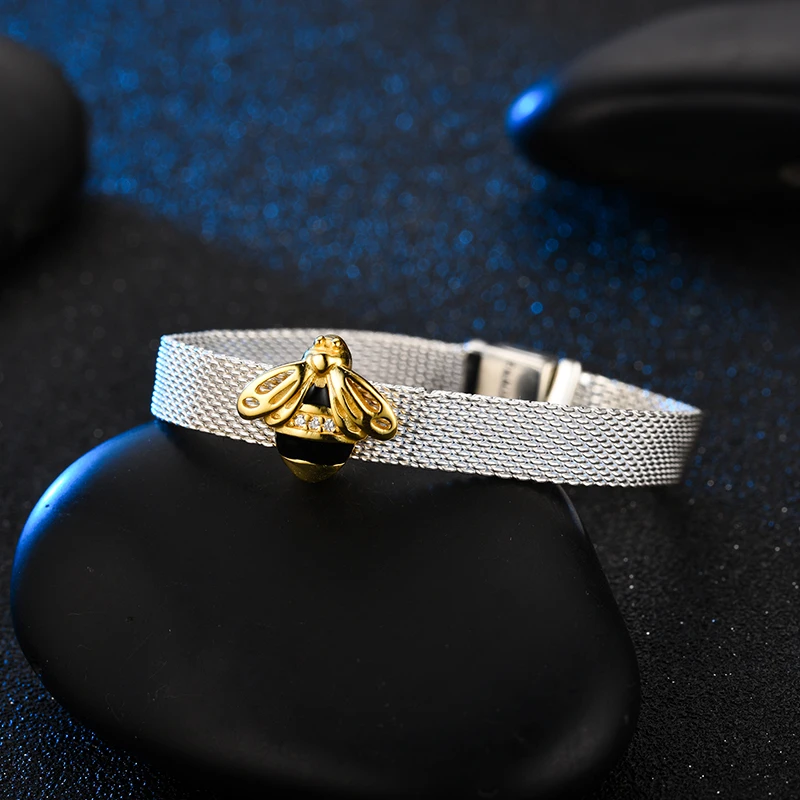 DEVOLOVE Мода 925 стерлингового серебра отражающие клип Подвески пчела цветок бусины