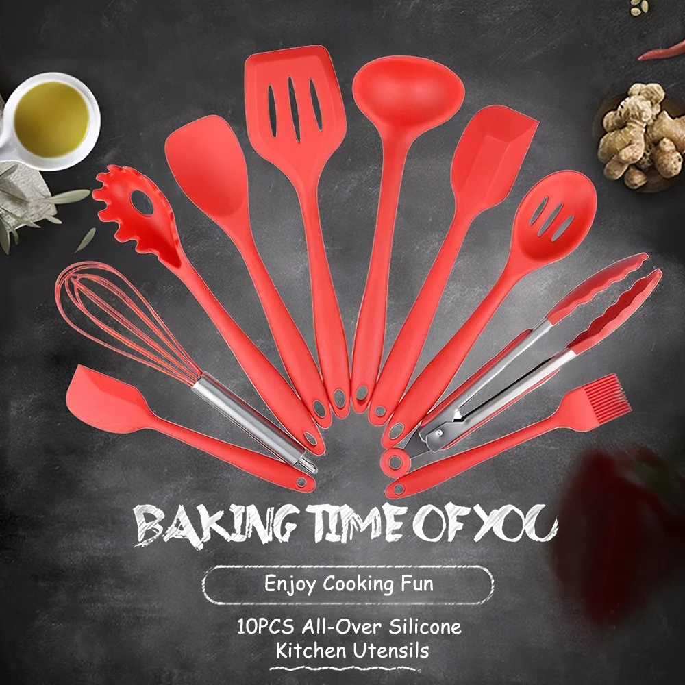 Kitchen Utensils Set 10Pcs Silicone Ware Non-stick Cooking Tools All Over Silica Gel Utensil |