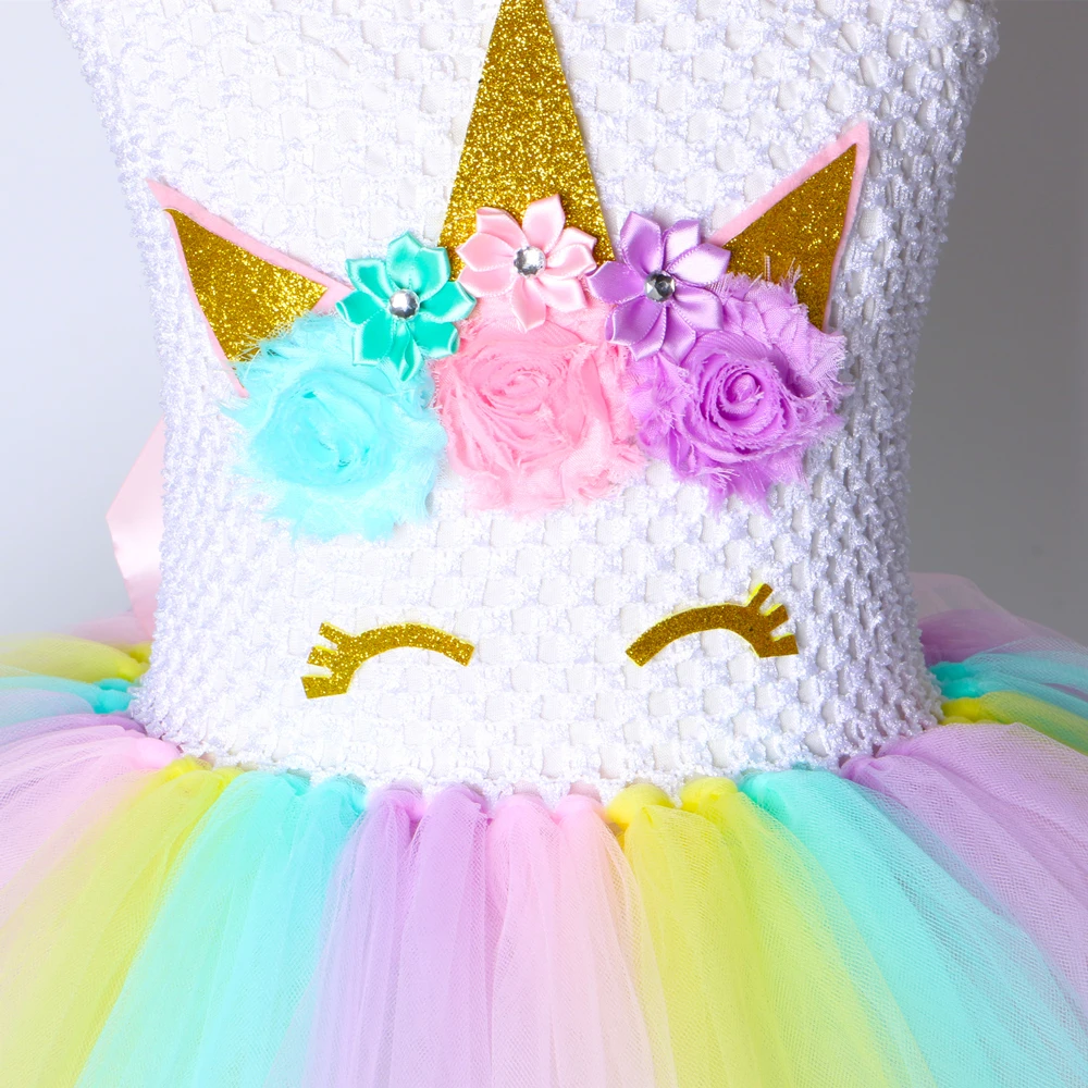 Children Girls Unicorn Tutu Dress Rainbow Princess Kids Birthday Party Christmas Halloween Pony Cosplay Costume 1-14 | Детская одежда и