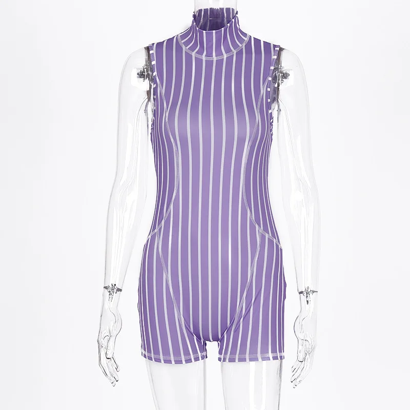 Женский Облегающий комбинезон без рукавов с высоким воротником цельный