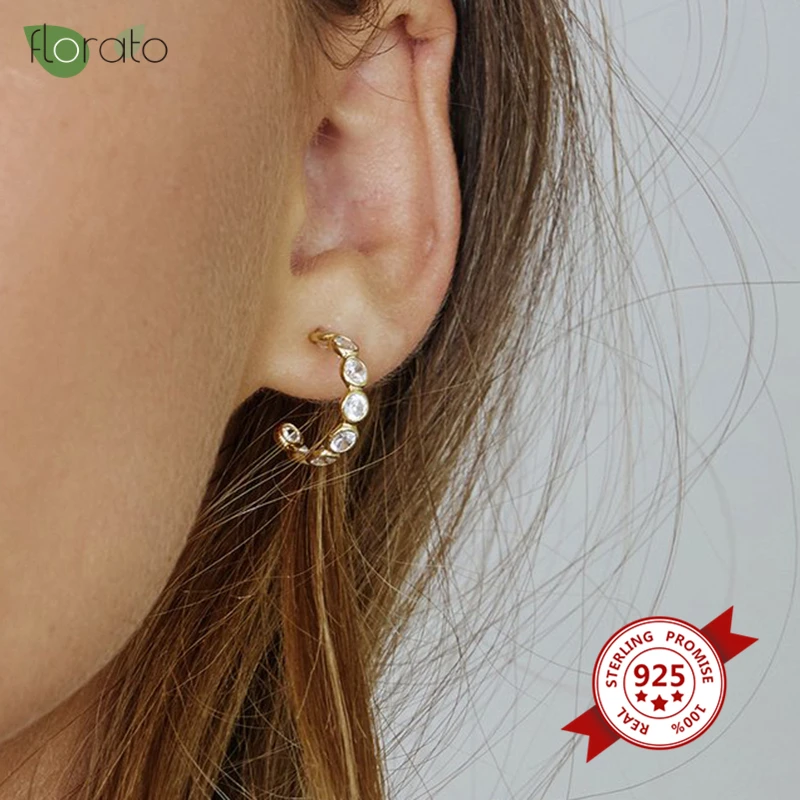 Женские циркониевые серьги в форме буквы C из стерлингового серебра 925 пробы