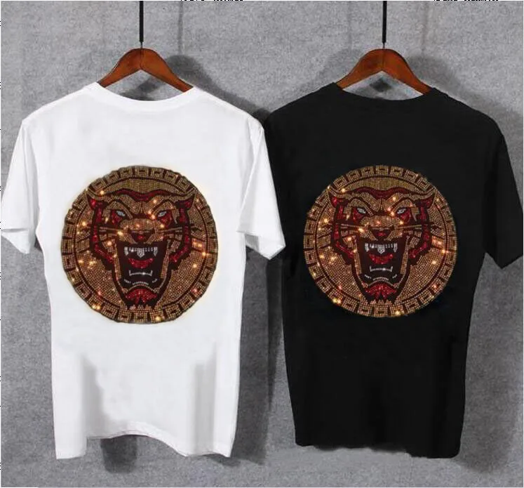 

Hot drill Casual Tshirt Men short Sleeve Shirt Business Slim Rhinestone tShirt male Dress tShirts white and black M-5XL