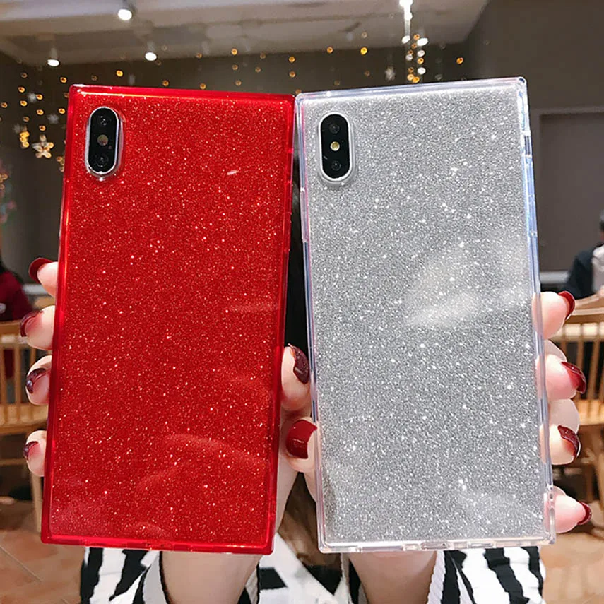 JAVY Блестящий квадратный силиконовый мягкий чехол для iPhone 12 11 Pro Max Mini X XS XR 7 8 6 6S Plus