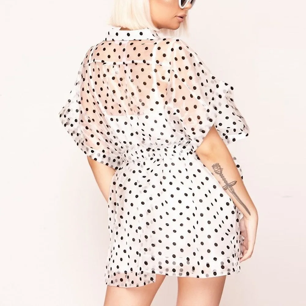 Весна и лето 2020 Новая Мода Простая рубашка воротник органза горошек цветок с